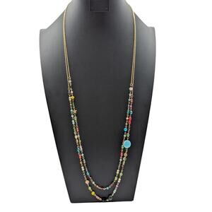 Plunder Double Strand Gold Tone Multi-Color Crystal Beaded Chain 31-34" Necklace